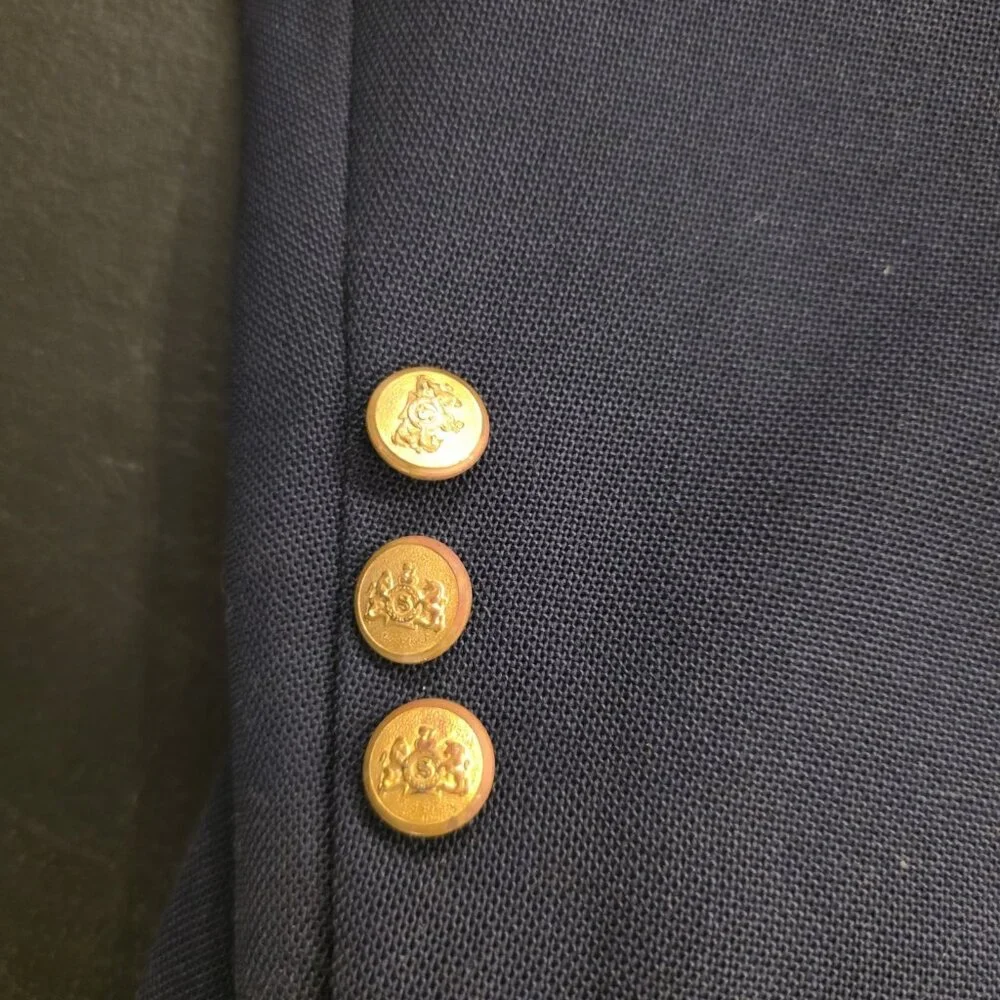 Vintage Stafford‎ Blazer Navy Blue Gold 2-Button Jacket Sport Coat USA Mens 40L